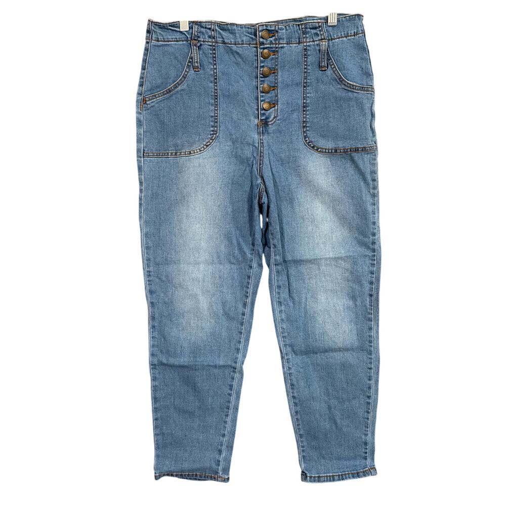 Chelsea & Violet Womens Jeans Blue Button Fly High Rise Straight Stretch 29